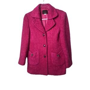PINK Preppy Mohair Blend Front Button Preppy coat Notch COLLAR Lined Barbiecore